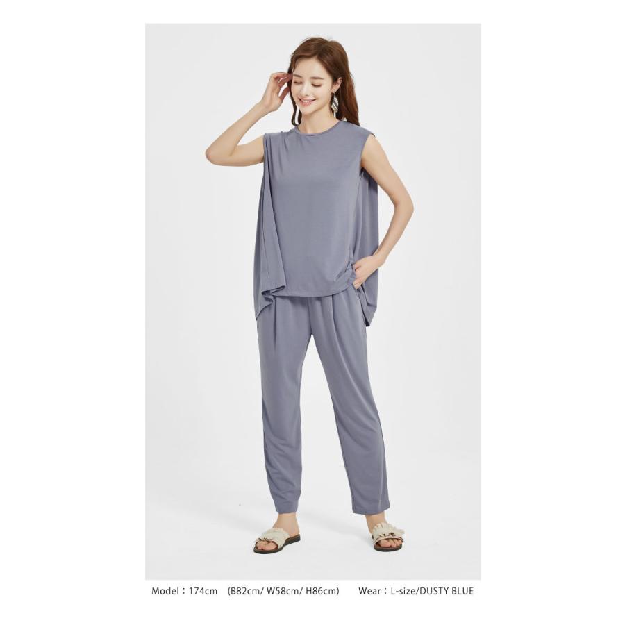 超ストレッチ素材 セットアップ ノースリーブ フレアトップス テーパードパンツ レディース 春 上下 柔らかい カットソー 192 192 ルシェルクレール Le Ciel Clair 通販 Yahoo ショッピング