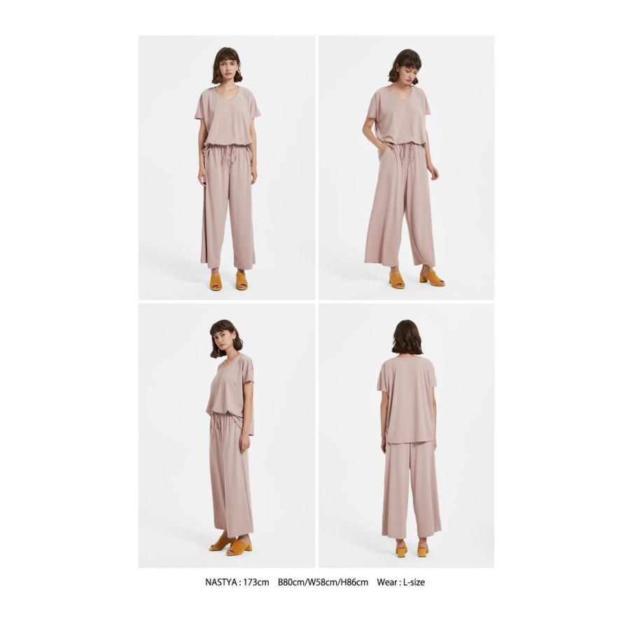 超ストレッチ素材 オールインワン ワイドパンツ セットアップ風