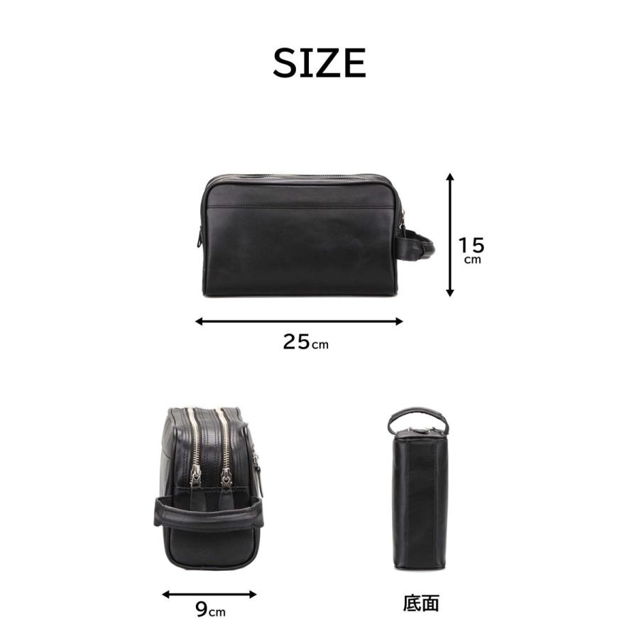 セカンドバッグ メンズ 日本製 ダブルファスナー 本革 ブラック 高級感