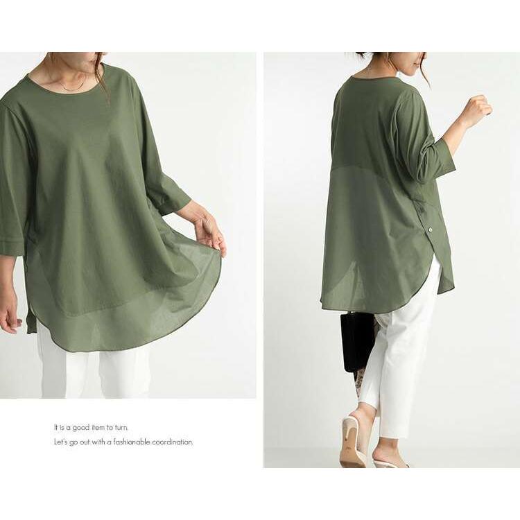 【送料無料/日本製/再入荷】 ゆったりなのに美人見えブラウス 5色 洗える 吸水速乾 強撚綿 レディース トップス カットソー チュニック ニット |  | 10