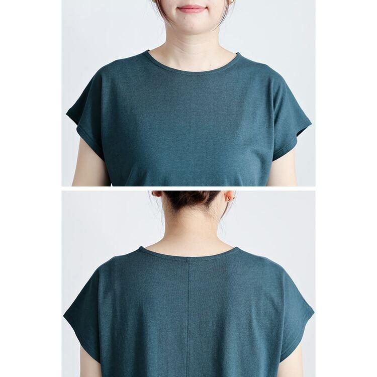 【送料無料/再入荷】 フレンチスリーブTシャツ 4色 M-3L 洗える 半袖 フレンチ袖 綿モダール レディース トップス カットソー Tシャツ インナー 無地 定番 夏 |  | 17