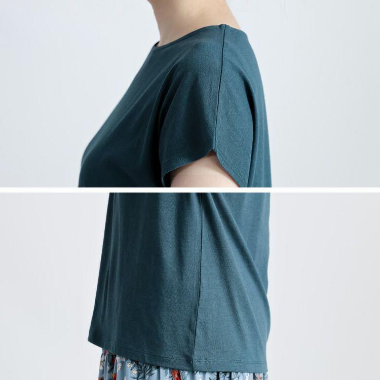 【送料無料/再入荷】 フレンチスリーブTシャツ 4色 M-3L 洗える 半袖 フレンチ袖 綿モダール レディース トップス カットソー Tシャツ インナー 無地 定番 夏 |  | 18