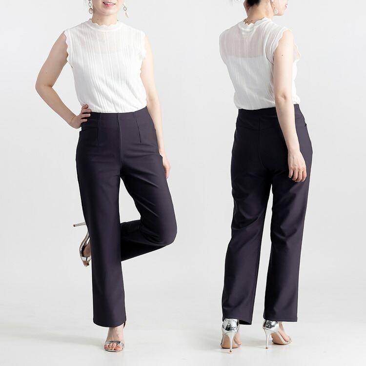 【日本製】【送料無料】 超ストレッチパンツ 4色 M-3L 洗える 10分丈 レディース ボトムス パンツ ストレッチパンツ ストレート ウエストゴム 股上深め 楽ちん |  | 10