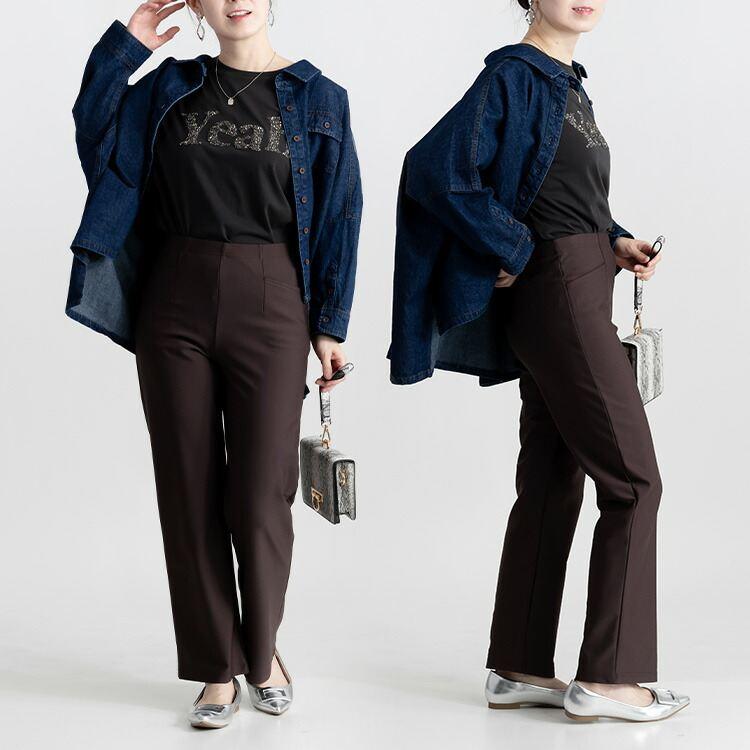 【日本製】【送料無料】 超ストレッチパンツ 4色 M-3L 洗える 10分丈 レディース ボトムス パンツ ストレッチパンツ ストレート ウエストゴム 股上深め 楽ちん |  | 08