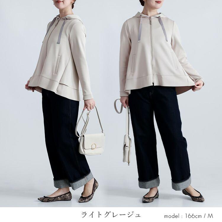【送料無料/再入荷】 フレアパーカー 2色 M L 洗える 長袖 レディースファッション アウター ジャケット パーカー 防シワ ストレッチ ダンボールニット 春夏秋 |  | 07