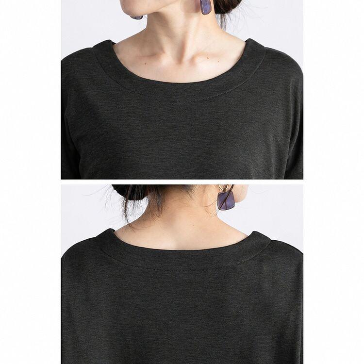 【送料無料/再入荷】 楽過ぎロングチュニック 5色 M-L 洗える 長袖 レディース トップス チュニック カットソー リブニット ストレッチ 体型カバー お尻隠し |  | 17