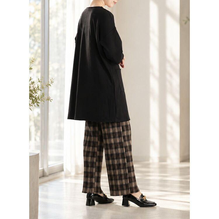 【送料無料/再入荷】 楽過ぎロングチュニック 5色 M-L 洗える 長袖 レディース トップス チュニック カットソー リブニット ストレッチ 体型カバー お尻隠し |  | 12