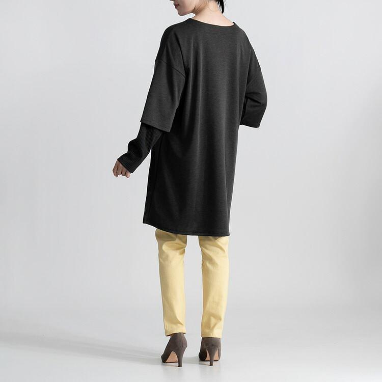 【送料無料/再入荷】楽過ぎなのにキレイめ、ロングチュニック 5色 M-L 洗える 長袖 レディース トップス チュニック カットソー |  | 08