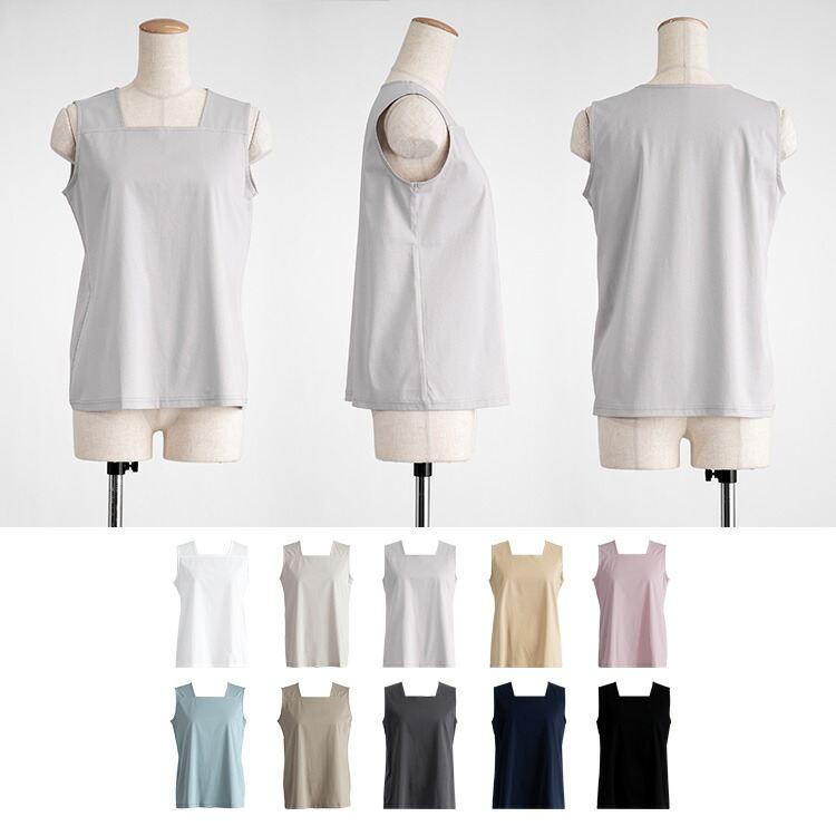 【送料無料/再入荷】 ブラ紐隠しインナー 10色 S-LL 接触冷感 洗える シルケットコットン100% レディース トップス インナー カットソー ノースリーブ 春夏秋 |  | 02