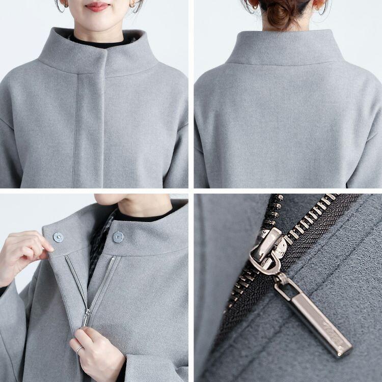 【送料無料/再入荷】 洗えるウールライクコート 6色 S-LL 洗える 長袖 レディース アウター コート ショート丈 ジャケット 軽量 フェイクウール ぽわん袖 |  | 14