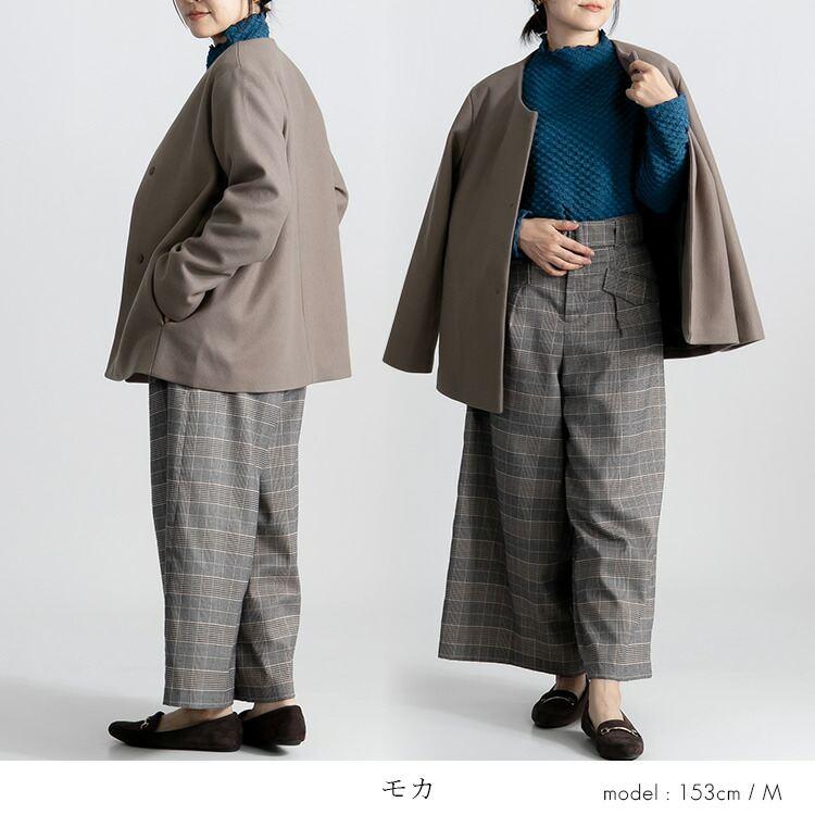 【送料無料/再入荷】ウールライクジャケット 7色 M-LL 洗える 長袖 軽量 裏地付 レディース アウター ノーカラー ジャケット |  | 12