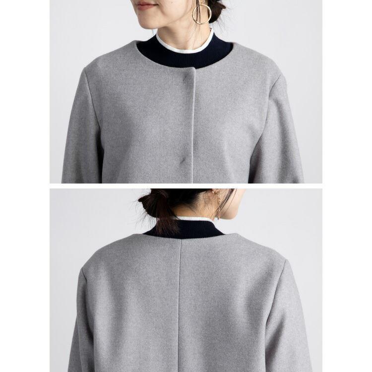 【送料無料/再入荷】 洗える ウールライクジャケット 7色 M-LL 長袖 軽量 裏地あり レディース アウター ノーカラー ジャケット 丸首 ウール調 ウールライク |  | 15