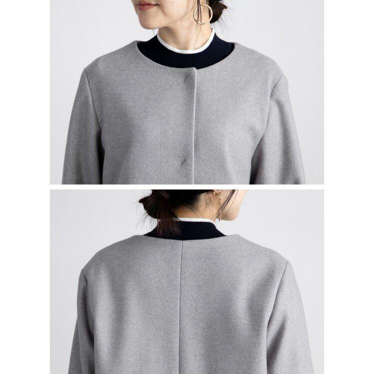 【送料無料/再入荷】ウールライクジャケット 7色 M-LL 洗える 長袖 軽量 裏地付 レディース アウター ノーカラー ジャケット |  | 15