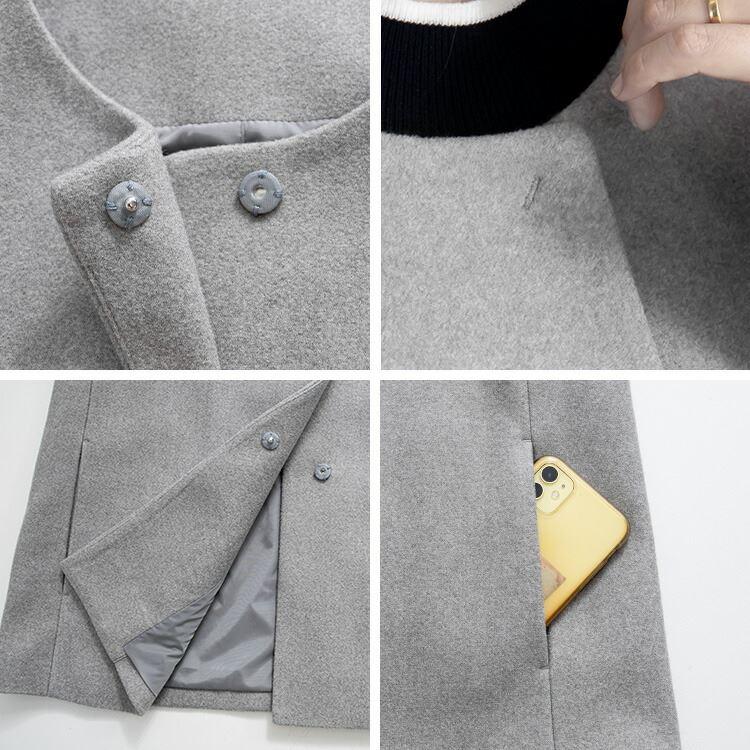 【送料無料/再入荷】 洗える ウールライクジャケット 7色 M-LL 長袖 軽量 裏地あり レディース アウター ノーカラー ジャケット 丸首 ウール調 ウールライク |  | 16