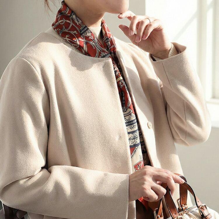 【送料無料/再入荷】ウールライクジャケット 7色 M-LL 洗える 長袖 軽量 裏地付 レディース アウター ノーカラー ジャケット |  | 07