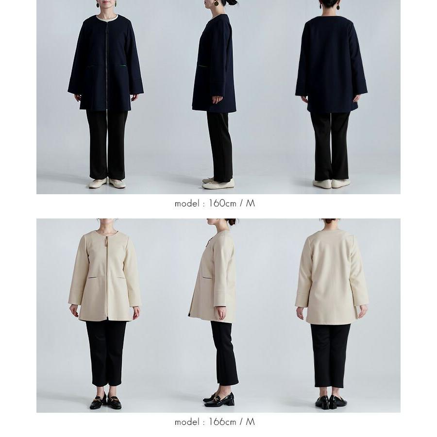 【オレンジのみ大幅値下】配色デザインコート M-LL 洗える ミドル丈 長袖 レディース アウター コート ノーカラー ウールメルトン調 ウールライク 春秋冬 |  | 17