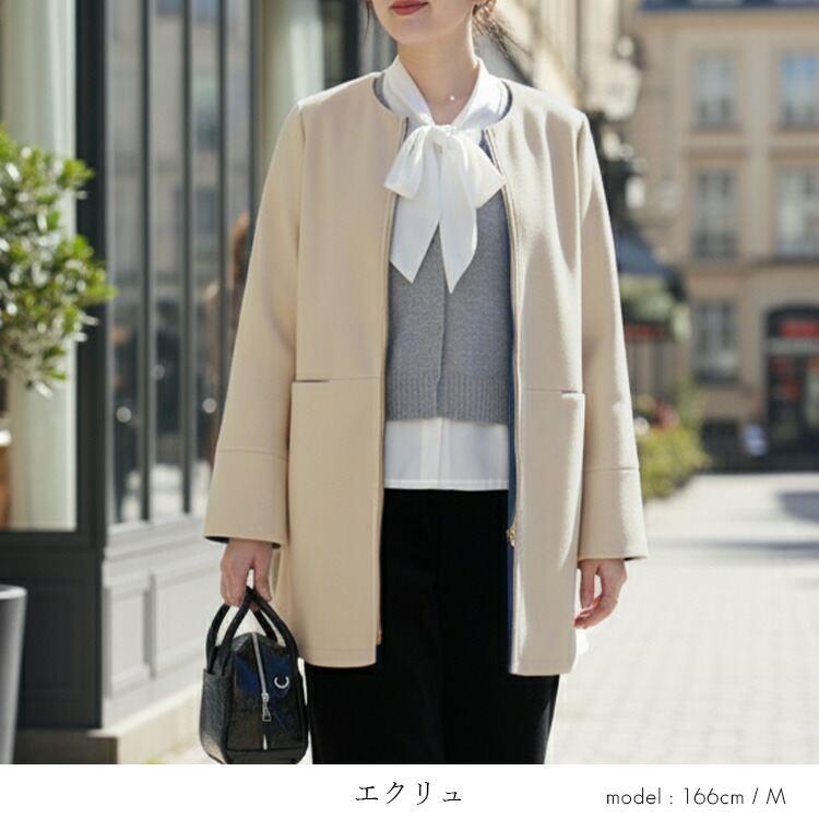 【オレンジのみ大幅値下】配色デザインコート M-LL 洗える ミドル丈 長袖 レディース アウター コート ノーカラー ウールメルトン調 ウールライク 春秋冬 |  | 07