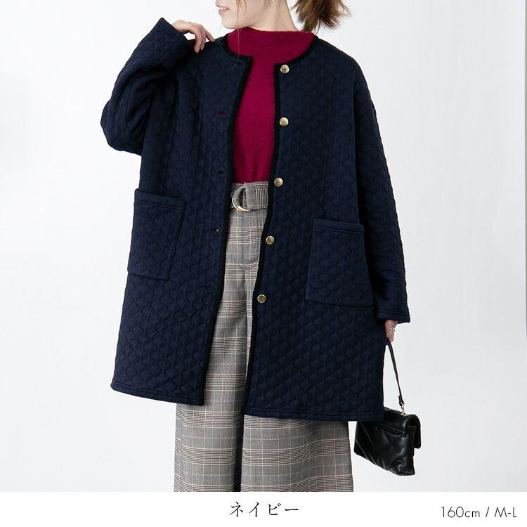 【送料無料】 ニットキルトコート M-3L 3色 洗える 長袖 レディース アウター コート ニット キルト キルティングコート セットアップ ジャカード編み |  | 10