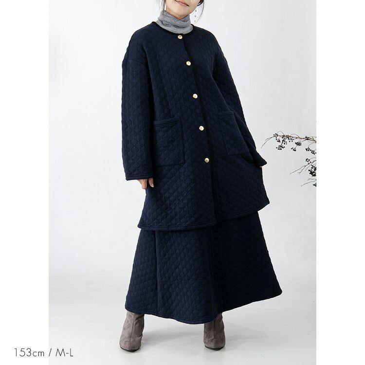 【送料無料】 ニットキルトコート M-3L 3色 洗える 長袖 レディース アウター コート ニット キルト キルティングコート セットアップ ジャカード編み |  | 11