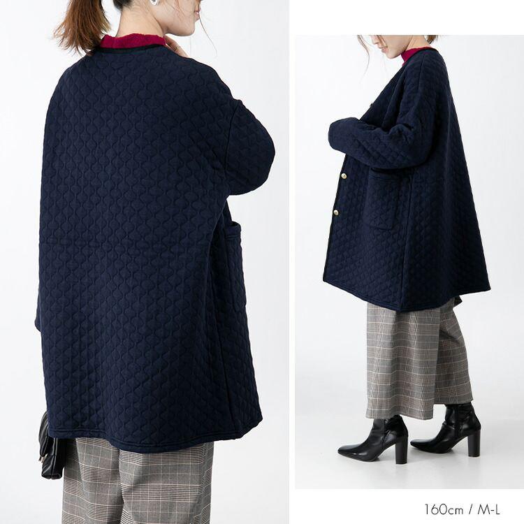 【送料無料】 ニットキルトコート M-3L 3色 洗える 長袖 レディース アウター コート ニット キルト キルティングコート セットアップ ジャカード編み |  | 12