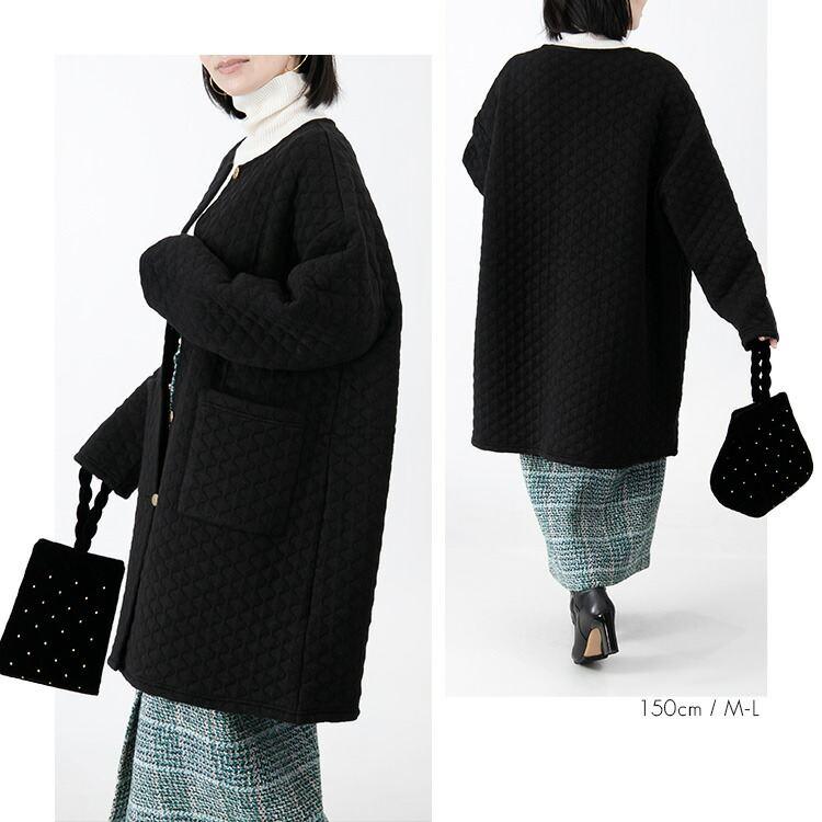 【送料無料】 ニットキルトコート M-3L 3色 洗える 長袖 レディース アウター コート ニット キルト キルティングコート セットアップ ジャカード編み |  | 14