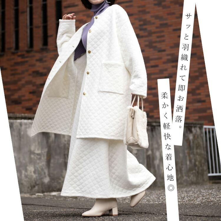 【送料無料】 ニットキルトコート M-3L 3色 洗える 長袖 レディース アウター コート ニット キルト キルティングコート セットアップ ジャカード編み |  | 04