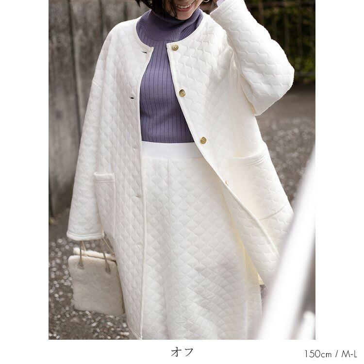【送料無料】 ニットキルトコート M-3L 3色 洗える 長袖 レディース アウター コート ニット キルト キルティングコート セットアップ ジャカード編み |  | 07