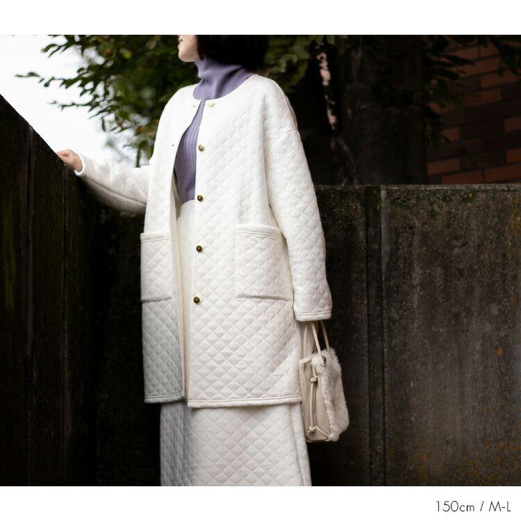 【送料無料】 ニットキルトコート M-3L 3色 洗える 長袖 レディース アウター コート ニット キルト キルティングコート セットアップ ジャカード編み |  | 08