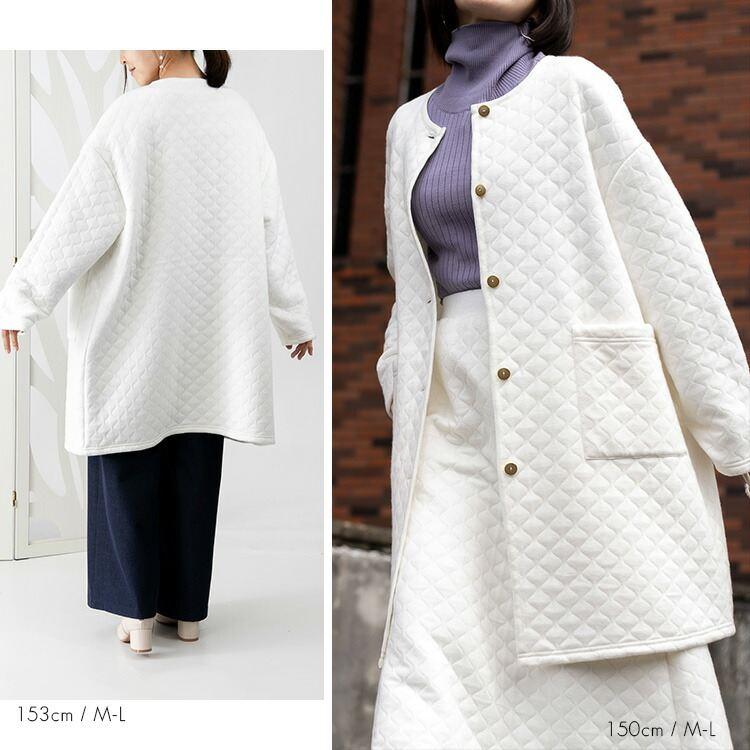 【送料無料】 ニットキルトコート M-3L 3色 洗える 長袖 レディース アウター コート ニット キルト キルティングコート セットアップ ジャカード編み |  | 09