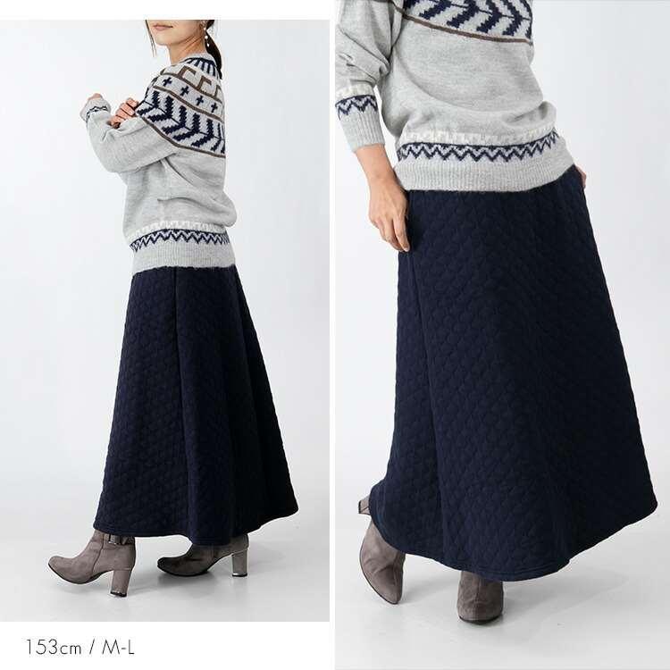 【送料無料】 ジャガード織スカート 3色 洗える レディース ボトムス スカート ロングスカート ジャガード キルティング 中綿 暖かい 秋冬春 |  | 12