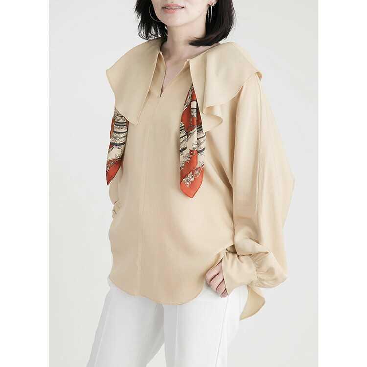 【送料無料】 フレアカラーブラウス 2色 洗える レディース トップス ブラウス フレア 再生繊維 セルロース ゆったりめ 体型隠し 長袖 ミドル丈 春秋冬 9790 |  | 07