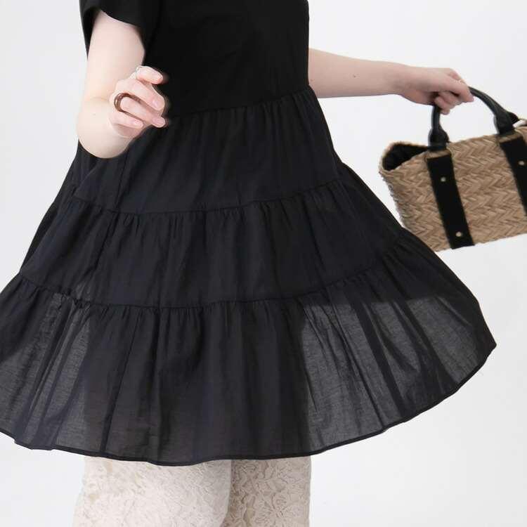 【送料無料】 異素材切替3段ティアードチュニク 3色 レディース トップス チュニック シャツ カットソー 伸縮性 半袖 綿100 洗濯機 ゆったり かわいい 春 |  | 12