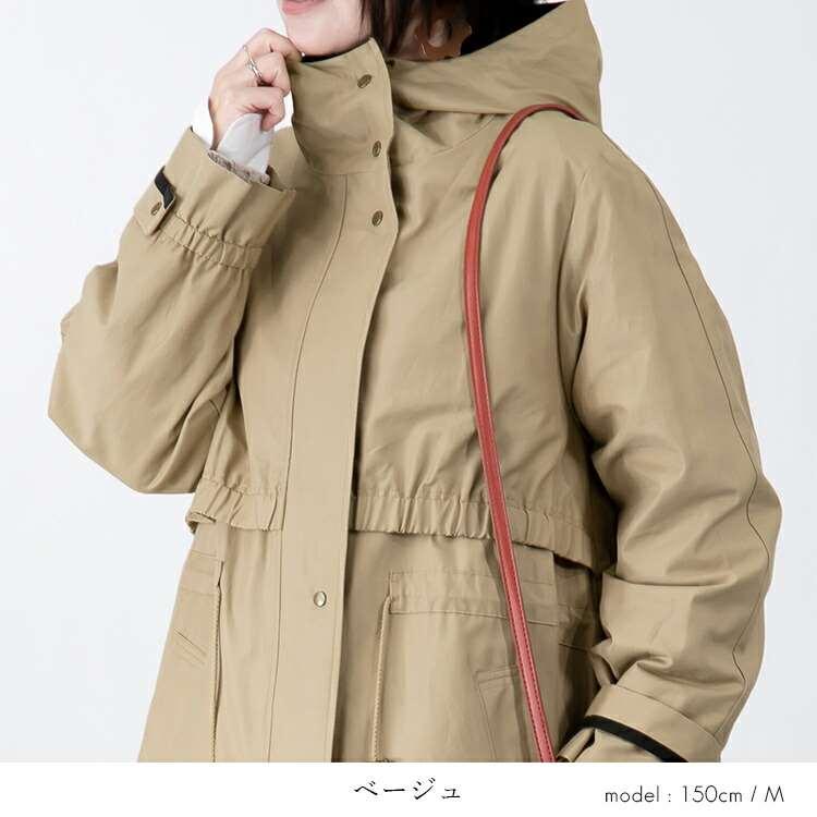 【送料無料】 ミリタリーコート 3色 M-LL レディース アウター コート ミリタリー モッズ トレンチ コート フード付き 配色 ゆったり 体型カバー 春秋冬 |  | 05