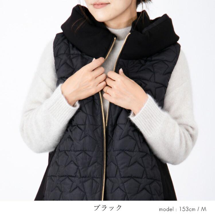 【送料無料/再入荷】 星柄キルトの中綿ベスト 3色 M L レディース アウター ベスト 中わた 袖無し 寒さ対策 体型カバー 体型隠し オシャレ 星柄 |  | 12