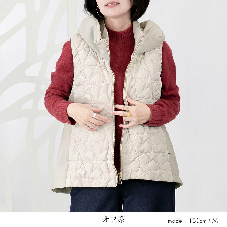 【送料無料/再入荷】 星柄キルトの中綿ベスト 3色 M L レディース アウター ベスト 中わた 袖無し 寒さ対策 体型カバー 体型隠し オシャレ 星柄 |  | 07