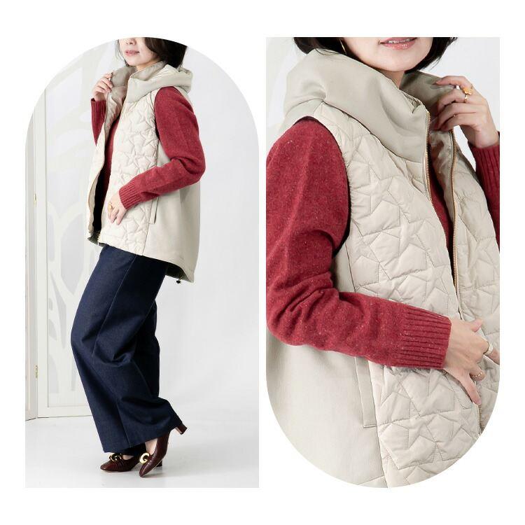 【送料無料/再入荷】 星柄キルトの中綿ベスト 3色 M L レディース アウター ベスト 中わた 袖無し 寒さ対策 体型カバー 体型隠し オシャレ 星柄 |  | 08