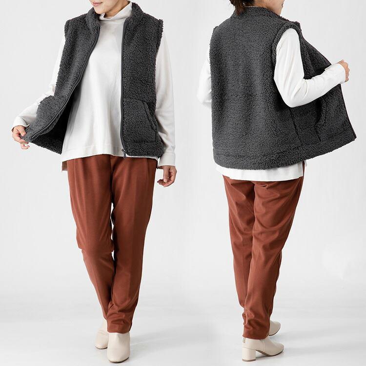 【送料無料】 ふわモコのシープボアZIPベスト 4色 M-LL 洗える ポケット付 レディース アウター ベスト ボアベスト インナーベスト ショートベスト ショート丈 |  | 11