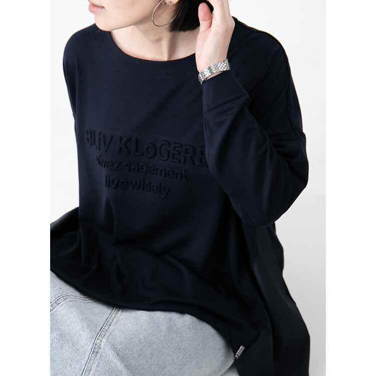 【送料無料】 エンボスロゴ異素材切替チュニック 4色 洗える エンボス加工 トップス インナー カットソー チュニック 7分袖 レディース ゆったり |  | 11