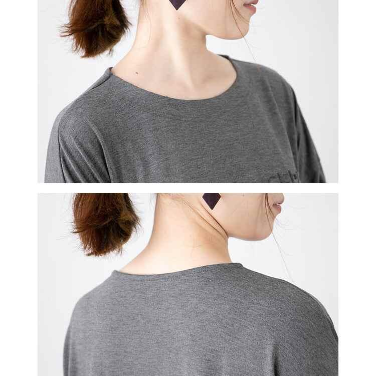 【送料無料】 エンボスロゴ異素材切替チュニック 4色 洗える エンボス加工 トップス インナー カットソー チュニック 7分袖 レディース ゆったり |  | 14