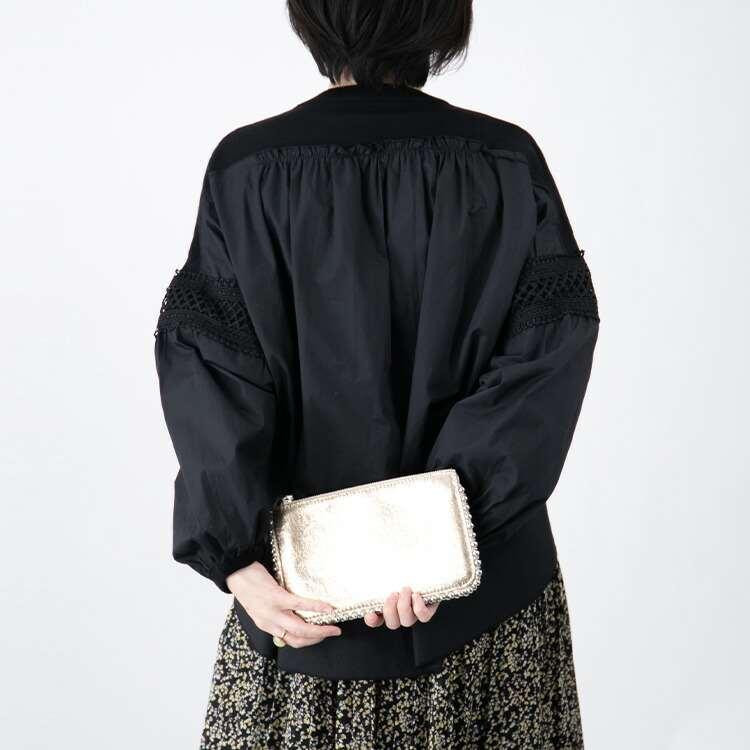 【送料無料/再入荷】 袖レース切替ニット 4色 M-L 洗える レディース プルオーバー チュニック ニット 体型カバー 布帛 異素材 レース 無地 秋冬 |  | 13