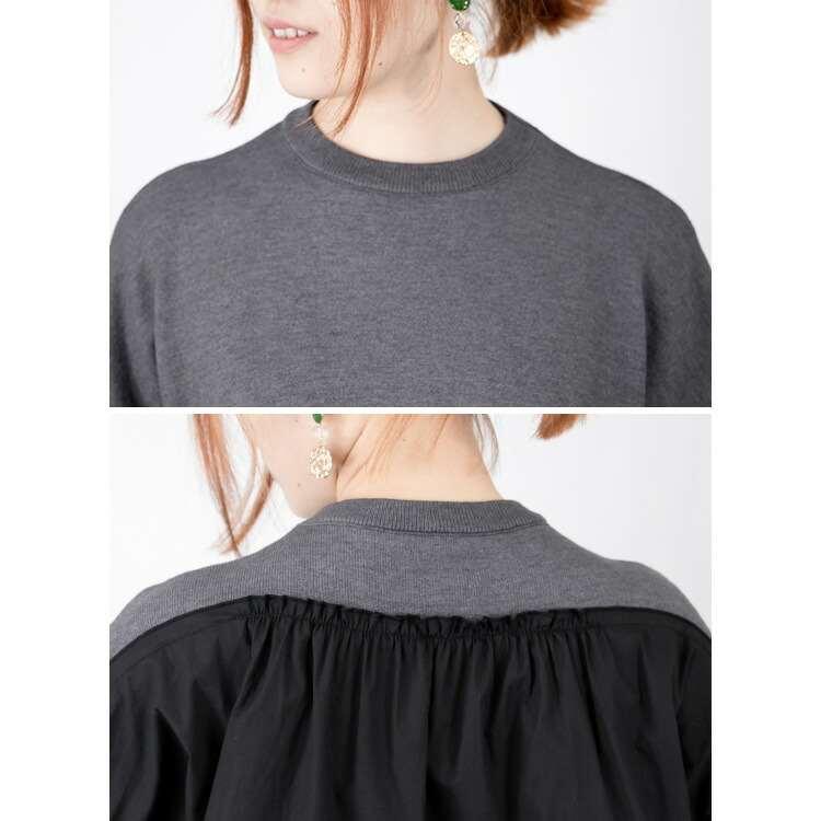 【送料無料/再入荷】 袖レース切替ニット 4色 M-L 洗える レディース プルオーバー チュニック ニット 体型カバー 布帛 異素材 レース 無地 秋冬 |  | 14