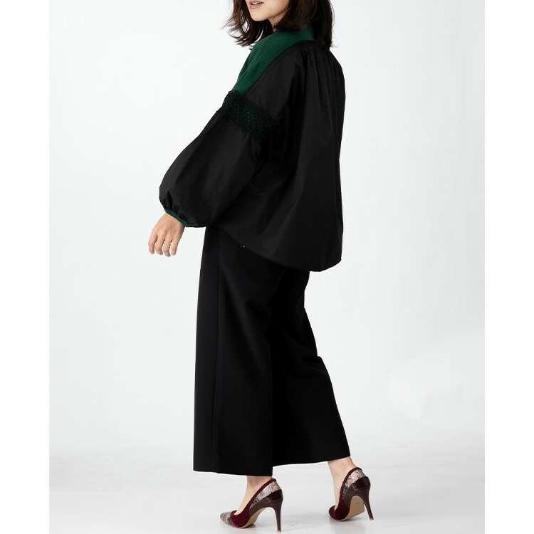 【送料無料/再入荷】 袖レース切替ニット 4色 M-L 洗える レディース プルオーバー チュニック ニット 体型カバー 布帛 異素材 レース 無地 秋冬 |  | 09