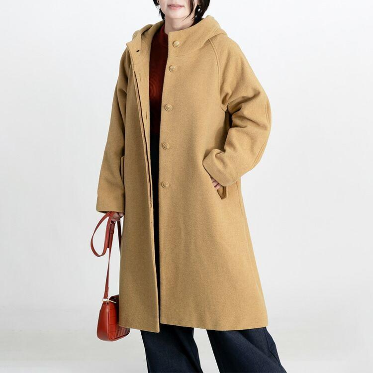 【キャメルがラスト6着のみ】【送料無料】【イタリア生地】 イタリアウールコート M-LL 長袖 レディース アウター コート ロング丈 フード付き ウール 裏地付き |  | 08