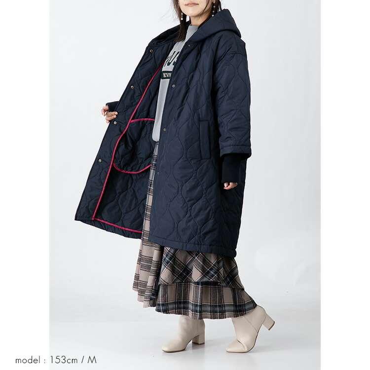 【送料無料】 ボア使いボリューム衿デザインキルトコート 4色 中わた ボア 長袖 レディース アウター コート 春秋冬 配色パイピング 配色 異素材切替 リブ |  | 12