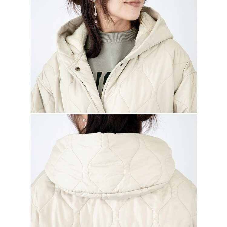 【送料無料】 ボア使いボリューム衿デザインキルトコート 4色 中わた ボア 長袖 レディース アウター コート 春秋冬 配色パイピング 配色 異素材切替 リブ |  | 13