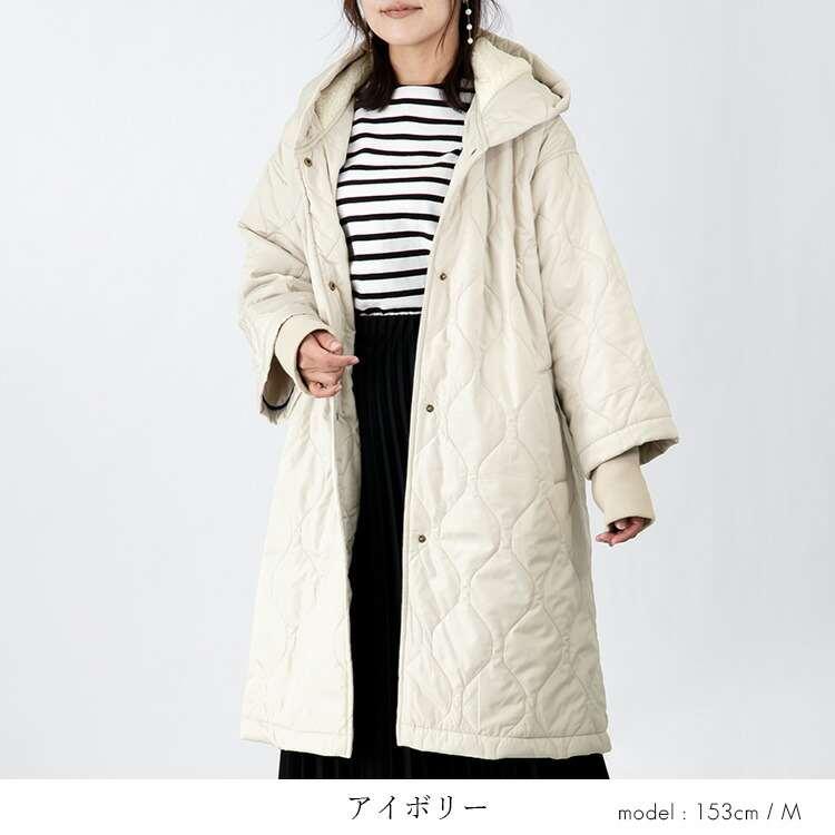 【送料無料】 ボア使いボリューム衿デザインキルトコート 4色 中わた ボア 長袖 レディース アウター コート 春秋冬 配色パイピング 配色 異素材切替 リブ |  | 05