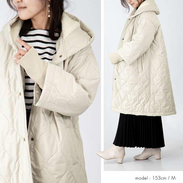 【送料無料】 ボア使いボリューム衿デザインキルトコート 4色 中わた ボア 長袖 レディース アウター コート 春秋冬 配色パイピング 配色 異素材切替 リブ |  | 06