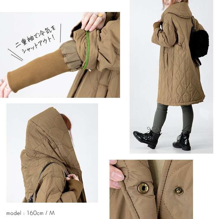 【送料無料】 ボア使いボリューム衿デザインキルトコート 4色 中わた ボア 長袖 レディース アウター コート 春秋冬 配色パイピング 配色 異素材切替 リブ |  | 08