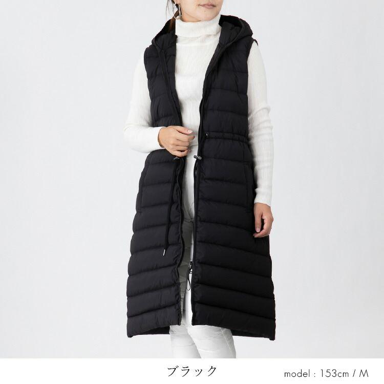 【送料無料】 高見えするストレッチロングダウンベスト 4色 M-LL 内ポケット付 フード付 レディース アウター ダウンベスト ロング丈 撥水加工 防寒 軽量ダウン |  | 13