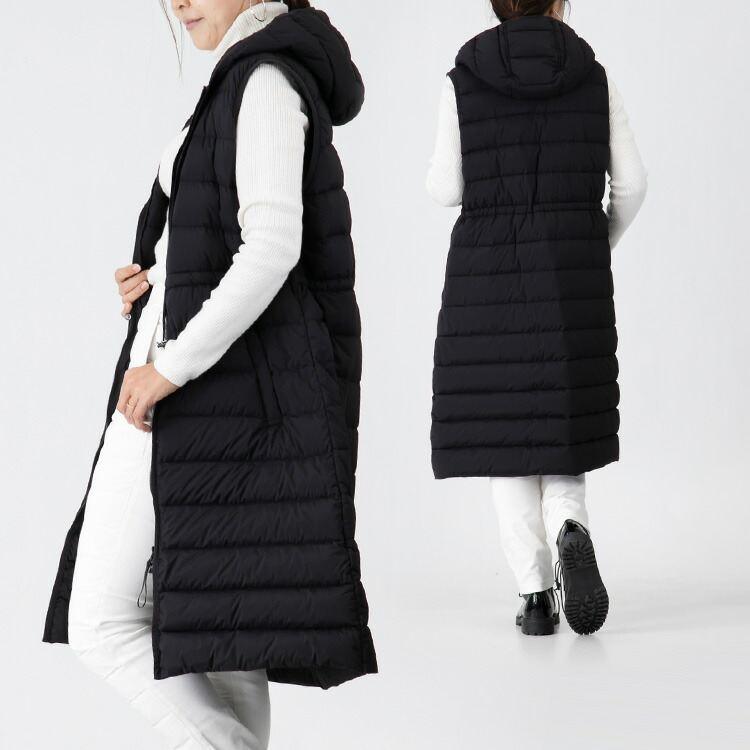 【送料無料】 高見えするストレッチロングダウンベスト 4色 M-LL 内ポケット付 フード付 レディース アウター ダウンベスト ロング丈 撥水加工 防寒 軽量ダウン |  | 14